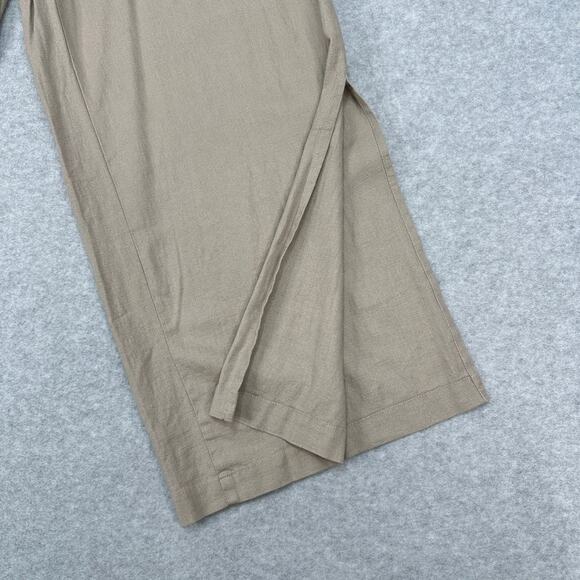 Cable & Gauge Pant Studio Wide Leg WMNS M Tan Linen Blend Elastic Waist Slit Hem - Picture 5 of 14